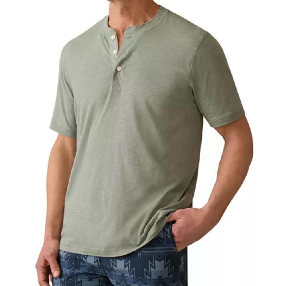 Faherty Olive Short Sleeve Henley - Color Sage